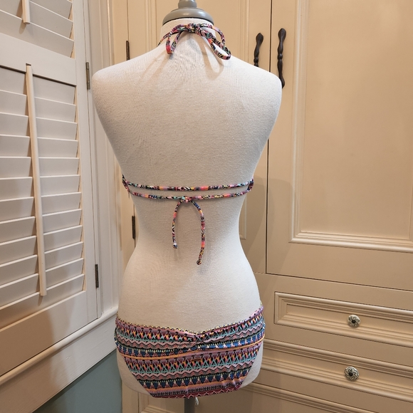 Victoria's Secret Geometric Pink Blue Black 32C Top M Bottom 2 Piece Bikini Swim - Picture 8 of 13